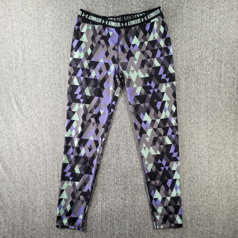 Under Armour Girls HeatGear Printed Leggings Youth XL Gray Purple Geometric